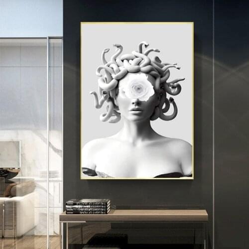 Vaporwave Sculpture Of Medusa Posters Abstract Graffiti Art Canvas Paintings Print Cover Face of Medusa Wall Pictures Home Decor