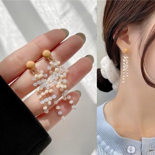 Korean Romantic Elegant Acrylic Metal Bead Pendant Drop Earrings for Women Girls Teens Jewelry Earrings 2021 Trend New Arrival