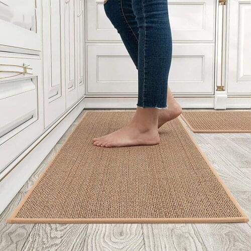 Japanese Style Linen Kitchen Mats For Floor Waterproof Anti-Slip Indoor Welcome Doormat Carpet Lint-Free Woven Rug Washable
