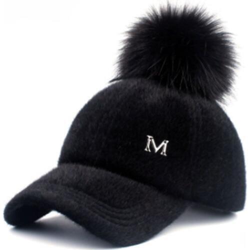 MAERSHEI Winter Women Hair Ball Baseball Cap Fashion M Letter Snapback Warm Plush Ball Korean Womens Black Casqutte Gorras Casu