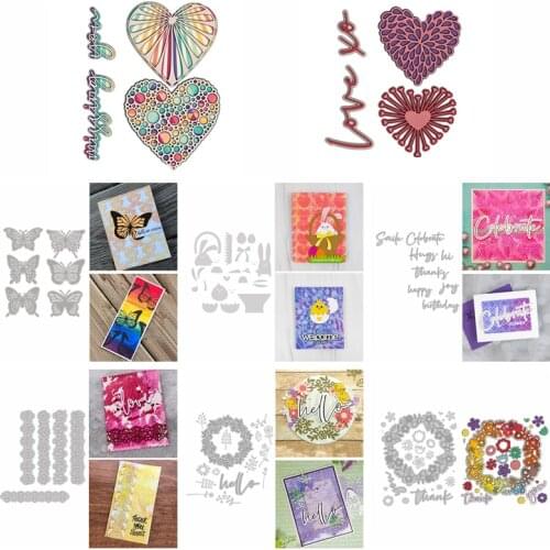 Metal Cutting Dies Notable Love Shape Miss You Words Easter Egg Hen Bunny Butterflies Stem Wreath Blossom Lace Border DIY 2021