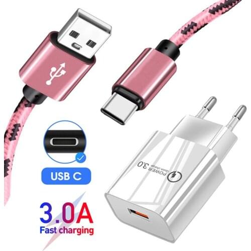 Mobile Phone Charger USB Power Adapter Quick Charge 3.0 Type C USB Cable for Samsung HTC U11 OPPO A52 ZTE Axon 7 Nubia Z17 Mini