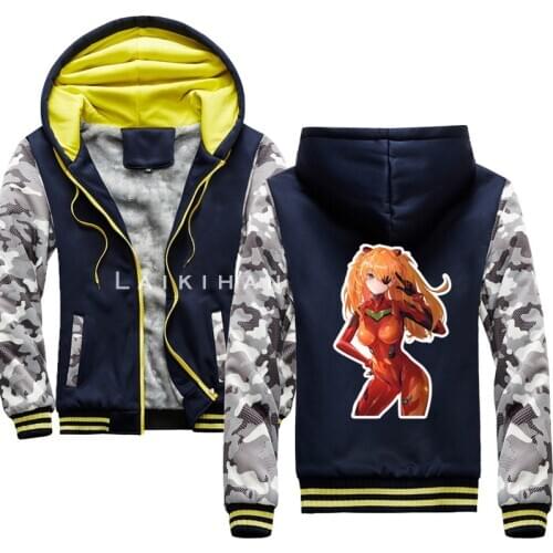 New Anime Winter Hoodies Fleece Warm Jacket Coat Anime Asuka Langley Soryu Hoodie Sweatshirt mens Clothes