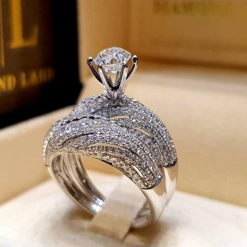 New Trendy Crystal Engagement Hot Sale Rings For Women White Zircon Cubic elegant rings Female Wedding Jewelry