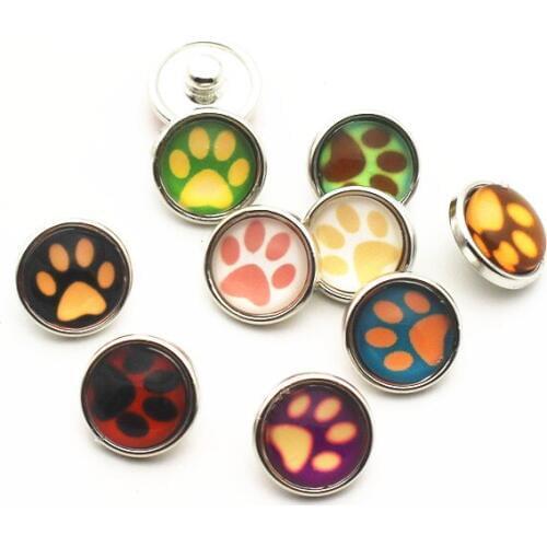 Wholesale 20pcs/lot dog paw 12mm Glass Snap Buttons Fit DIY Snap Bracelet Snap Button Charms Jewelry