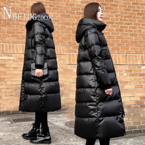 Cotton Padded Warm Black Parka Zipper Pocket Outerwear Solid Long Warm Coat