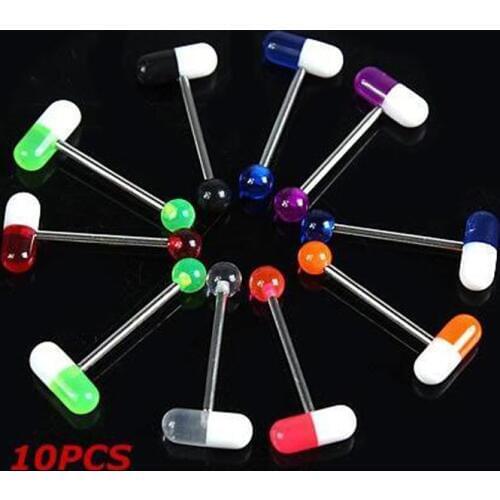1 Piece Unique Capsule Pills Design Acrylic Tragus Piercing 1.4*19mm Surgical Stainless Steel Body Piercing Tongue Rings