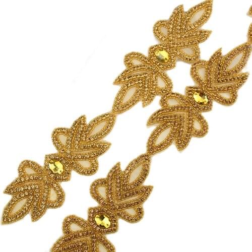 Popular 3D Gold Rhinestone Trimming For Bridal Belts Sashes WRA-016