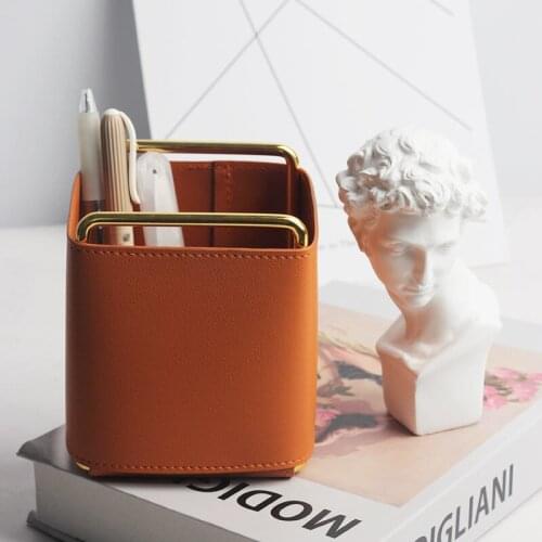 Nordic leather simple pen holder office creative remote control female dressing table net red desktop storage box decoration