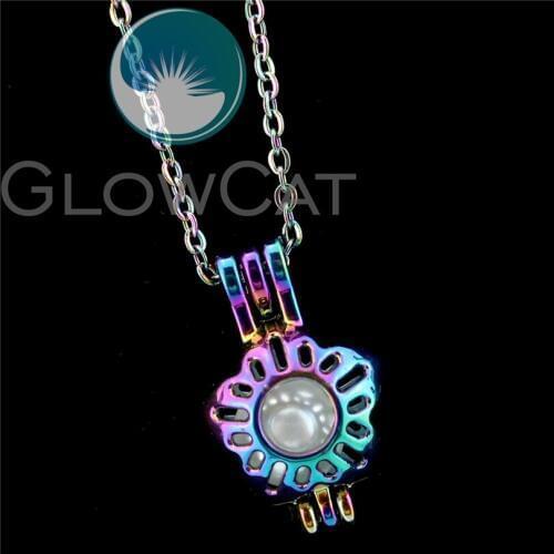 R-C3 Rainbow Colors Floral Beads Cage Pendant Perfume Diffuser Aromatherapy Oyster Pearl Cage Locket Necklace