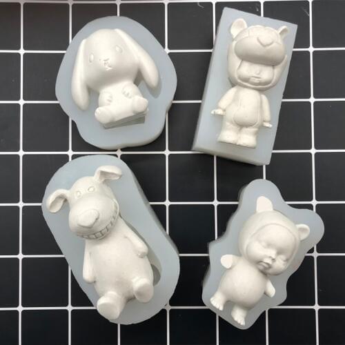 Smile Dog/Baby/Rabbit Shape Mousse Cake Silicone Mold Fondant Chocolate Molds Candy Ice Cube Mould Baking Cake Decoration Tools