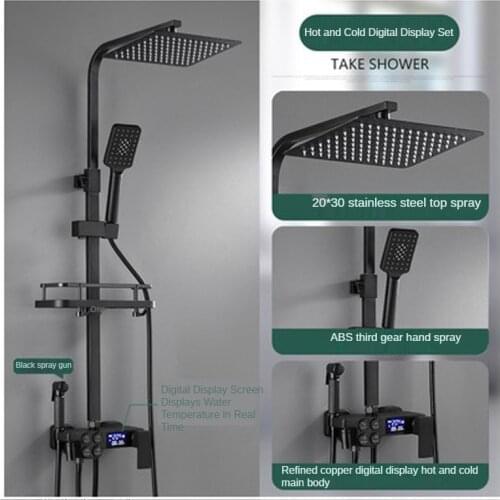 Smart Thermostatic Digital Display Shower Faucet Set Household Bathroom Shower with Storage Shelf and Booster Nozzle