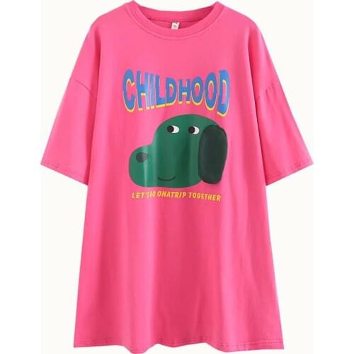 Harajuku Cartoon Dog Print Cute T-Shirts Women 2021 Summer Short Sleeve O-neck Long T Shirt Female Kawaii Graphic Tops Tees