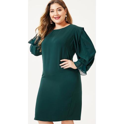 MK 2019 autumn Plus Size womens Long sleeve midi dress fashion Ladies femal elegant Puff sleeve dresses woman party night