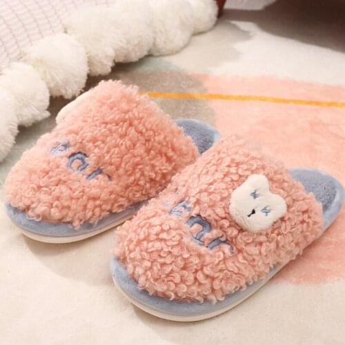 Winter Women Home Slippers Cute Bear Coral Plush Cotton Shoes Female Fluffy Soft Slider Slipper Warm Indoor Bedroom Footwear New