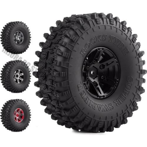 1.9 inch Rubber Tires&Metal Wheel Rim 4Pcs/Set for 1:10 RC Rock Crawler Axial SCX10 90046 AXI03007 Upgrade Part