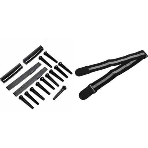 1 Pcs Adjustable Guitar Straps Nylon Acoustic Guitar Strap with PU Leather Tips & 2 Set Bridge Pins Saddle Nut