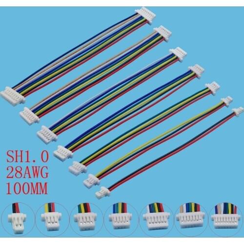 10Pcs JST SH1.0 2P 3P 4P 5P 6P 7P 8 Pin Pitch 1.0mm Female to Female Jack Wire Cable Connector Length 10cm 28AWG