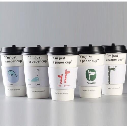 100 pcs Disposable Cup sleeve Cartoon Double-deck corrugated paper coffee tea juice disposable Cup sleeve Customized supplier