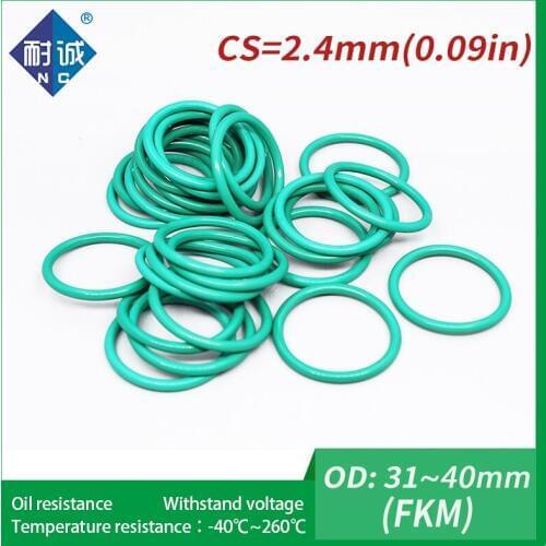 2PC/lot Rubber Ring Green FKM O ring Seals Thickness 2.4mm OD31/32/33/34/35/36/37/38/39/40mm Rubber O-Rings Fuel Washer