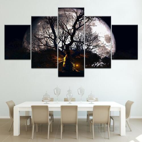 The tree and moon 5 piece Wallpapers modern Modular Poster art Canvas painting for Living Room Home Decor