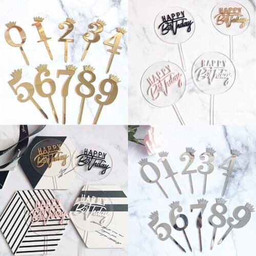 Number 0-9 Acrylic Cake Decorating Tools Baby Shower Birthday Decoration Gold Silver Digital Cakes Insert Card Decoration