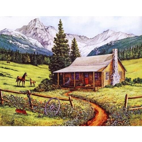 Diamond Embroidery Mosaic Picture Diamond Painting Full Square Landscape Village Horse DIY Painting House Home Decor