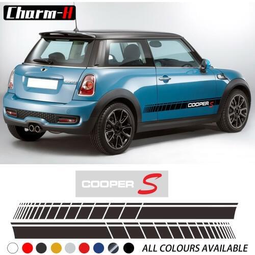 Car Styling Side Skirt RAcing Stripes Vinyl Decal Sticker for Mini CooperS R50 R56 R52 R57 R53 R60 R55 F54 F55 F56 F57 F60 JCW