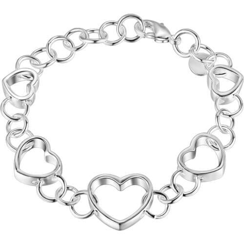 AH099 Lucky Silver Color Charm Bracelets For Women Christmas Gifts Lady Popular Fashion Classic Jewelry 5 Flat Hollow Bracelets