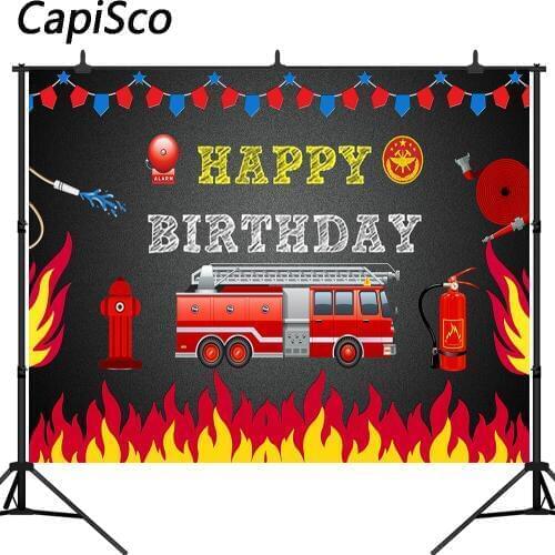 Capisco Firetruck Backdrop Fireman Fire Truck Firefighter Photography Background Boy Birthday Party Decor Photo Banner Props