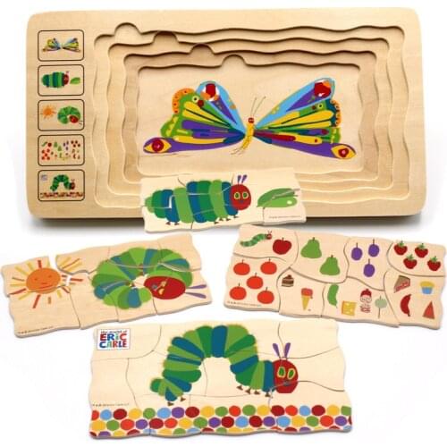 Wooden Puzzle Toys Set Montessori Multilayer Caterpillar Early Hungry Caterpillar Puzzle Digital Color Cognitive Educational Toy
