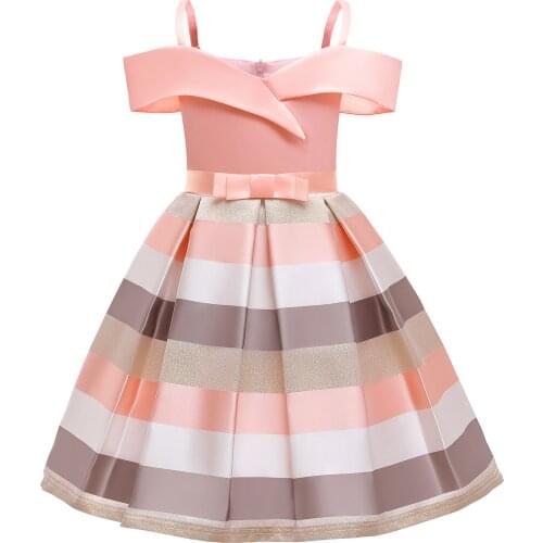 Kids dresses for girls 2020 new childrens wear suspender skirt princess party dress children off shoulder striped dress skirt
