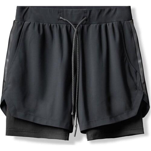 Mens Sports and Leisure 2 in 1 Quick Dry Shorts men Basketball Pants Jogging Fitness 5 Points Pants