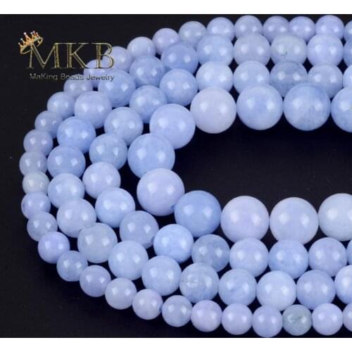 Wholesale Natural Blue Angelite Stone Beads Round Spacer Beads For Needlework Jewelry Making 6-12mm Diy Bracelet 15" Strand
