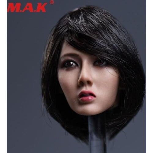 1:6 Scale Asia Female Short Black Hair Head Sculpt Long Hair Xiu Girl Head Model F 12" HT Lady Suntan Color Action Figure Doll
