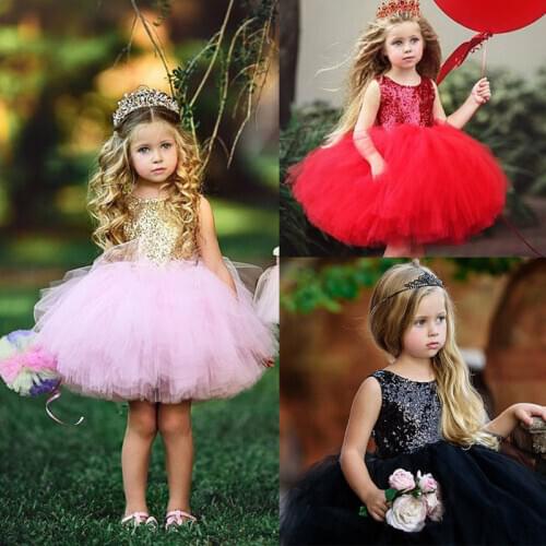 Cute Toddler Infant Kids Baby Girl Elegant Sequins Sleeveless Tutu Tulle Dress Princess Party Wedding Ball Gown Dress 1-5Years