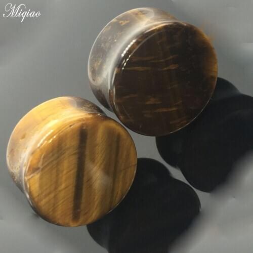 Miqiao 2PCS Fashion New Stone Ear Expander 6mm-16mm Tigers Eye Solid Ear Expander Human Body Piercing Rod EAR TUNNEL Hot Sale