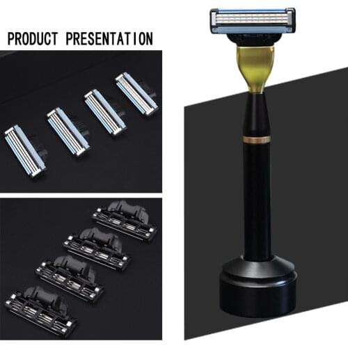 Men Manual Face Care Shaving Razor Metal Handle Set 3-Layer Stainless Steel Safty Blade Compatible For Gillettee Mach 3