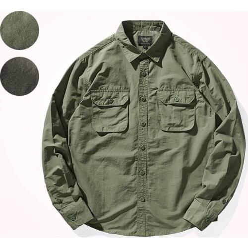 2021 Autumn New American Military Style Woven Pocket Shirt Mens Fashion Retro Long Sleeved Lapel Tooling Washed Old Jacket Tops