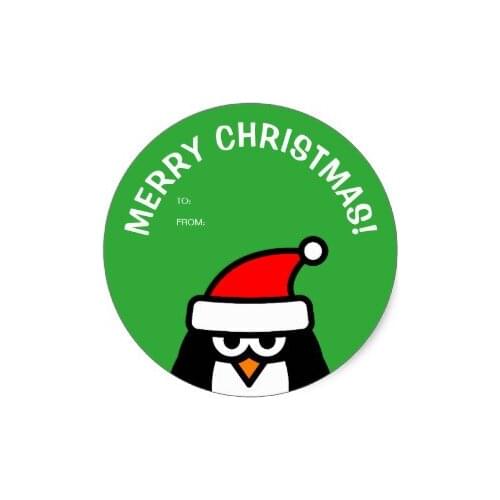3.8cm Funny Christmas penguin to and from tag stickers