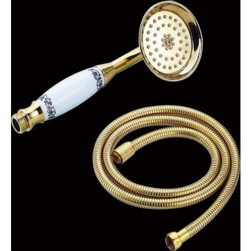 Gold Color Brass Bathroom Rainfall shower head Water-Saving Fixed Shower hand held shower and shower hose Kxz045