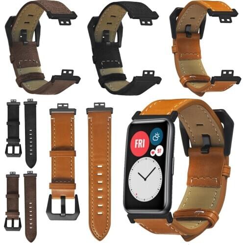 2021 New Genuine Leather Strap Men Fashion Replacement Watchbands For Huawei Watch FIT Wrist Bands Smartwatches Accessories