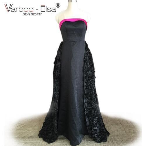 VARBOO_ELSA Caftan abiye 2018 New Dubai Evening dresses black Long Saudi Arabian Prom Gown Formal Dresses 3D flowers