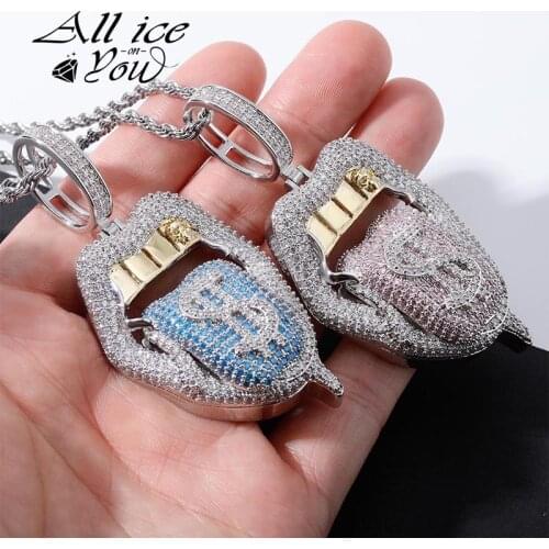 ALLICEONYOU New High Quality Copper Iced Out Cubic Zirconia The Tongue Pendant Necklace Colors Stone Hip Hop Jewelry For Gifr