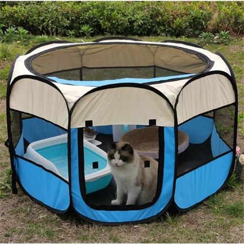 Portable Folding Pet Carrier Tent Playpen Breathable Easy Operation Octagon Fence Outdoor Removable Puppy Kennel Bed For Cats