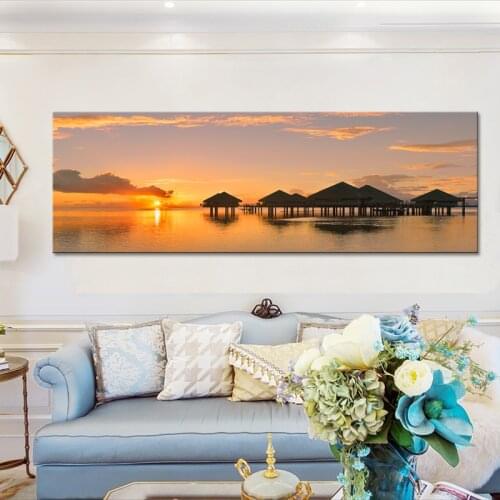 Posters and Prints Wall Art Canvas Painting, Modern Seascape and Pavilions Posters Wall Art Pictures For Living Room Home Decor