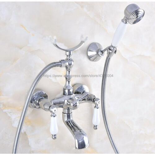 Polished Chrome Wall Mounted Bathroom Clawfoot Bathtub Faucet & Hand Shower Basin Sink Mixer Tap & Hand Shower Nna703