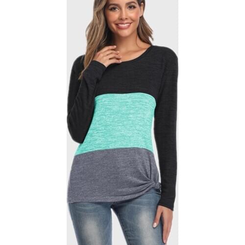 Striped T-shirt Long Sleeve Top Women Clothes O-neck Knot Top For Female Women Loose Tops Tee 2020 Autumn Cotton Tee Shirts