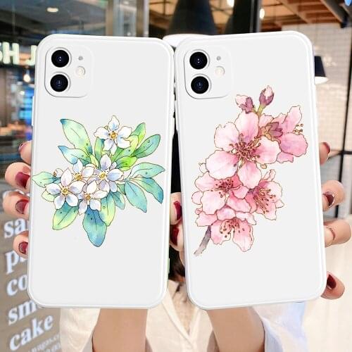 PUNQZY Summer Hand Painted Flowers Phone Case For Iphone 11 12 PRO SE 2020 XR XS MAX 7S 7 6s 8Plus Soft TPU Cartoon Case Cover