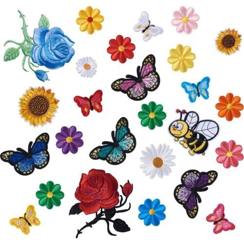 Mixed Color Embroidery Clothes Butterfly Flower Applique Iron on Patches Clothing Sewing Supplies Decoration with DIY Sewing Kit